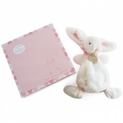 Doudou et Compagnie peluche doudou lapin rose. Idée cadeau de naissance petite fille.