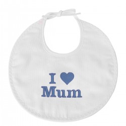 Idée cadeau de naissance : un bavoir brodé I Love Mum