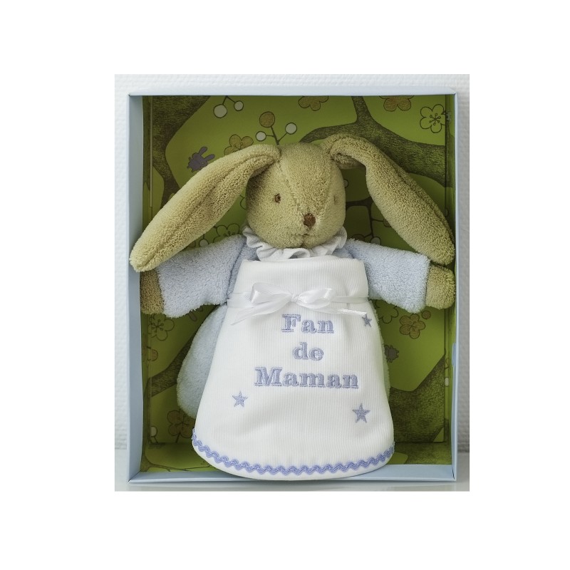 Coffret naissance doudou lapin Trousselier avec bavoir de naissance personnalisé