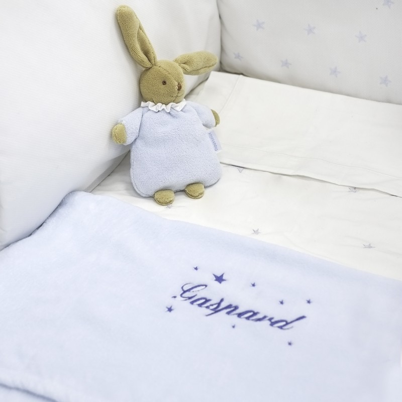 Doudou bébé brodé lapin personnalisé blanc étoilé au prénom de l