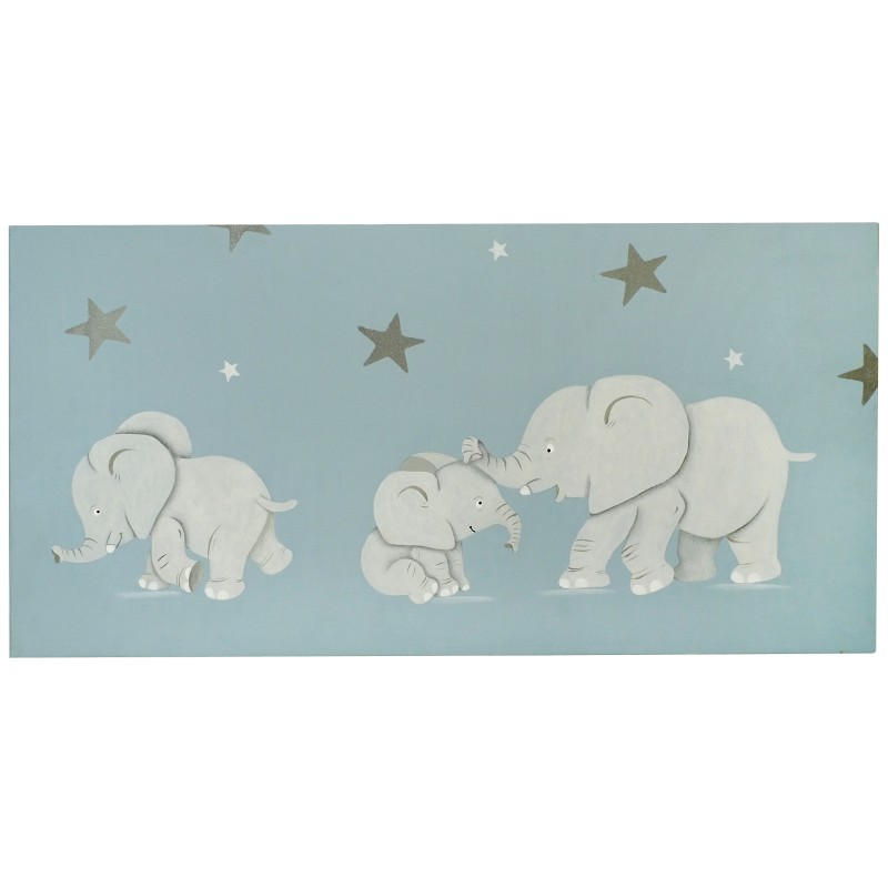 Tableau personnalisé peint à la main au prénom de l'enfant avec des éléphants. Idée décoration chambre enfant.