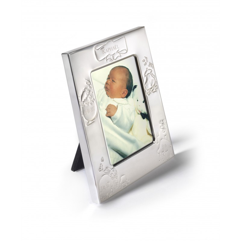 Engraved silver metal birth Frame