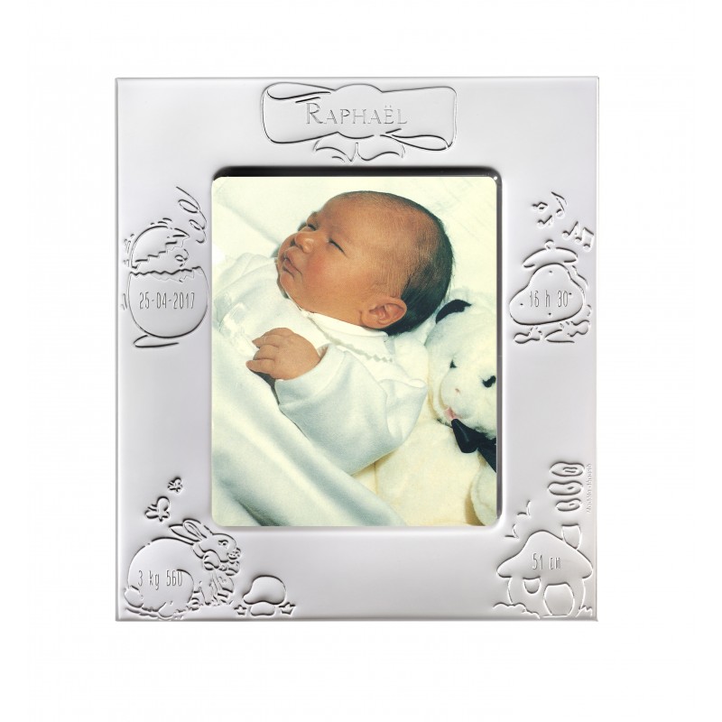 Engraved silver metal birth Frame