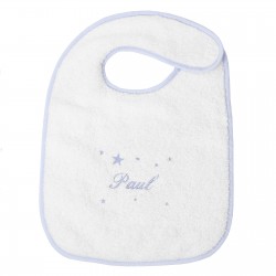 Bavoir de naissance avec attache velcro personnalisé au prénom de bébé.