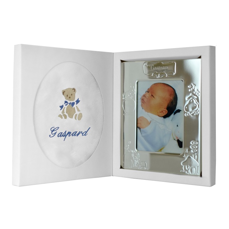 Coffret naissance personnalisé : cadre photo et doudou lange