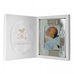 Coffret naissance avec doudou lange brodé et cadre naissance gravé