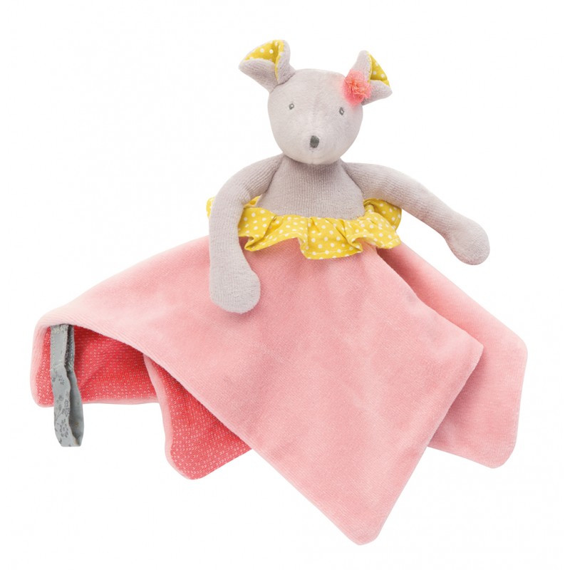 Doudou attache tétine Souris Mademoiselle et Ribambelle de Moulin Roty Doudou attache tétine Souris Mademoiselle et Ribambelle de Moulin Roty
