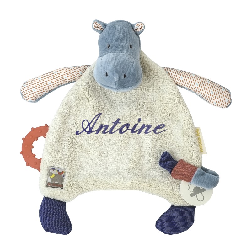 Doudou Hippopotame Les Papoums de Moulin Roty brodé Doudou Hippopotame Les Papoums de Moulin Roty brodé