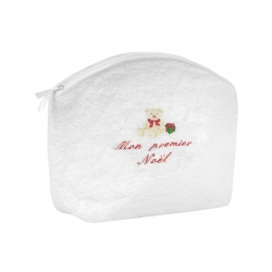 Idée cadeau de Noël : une trousse de toilette brodée Mon Premier Noël