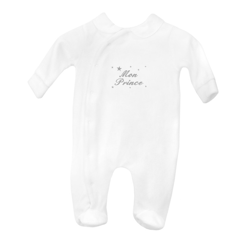Pyjama bébé à col personnalisé au prénom avec des étoiles.